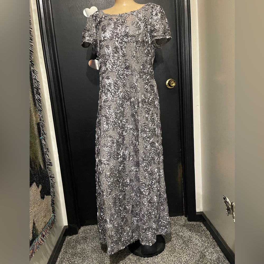 ALEX EVENINGS Elegant Gray Floral Lace MOTHER OF BRIDE/GROOM Dress (14P)